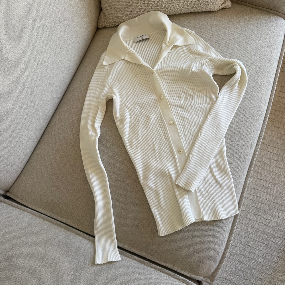 ARITZIA Babaton Ivory Ribbed Collared Shirt